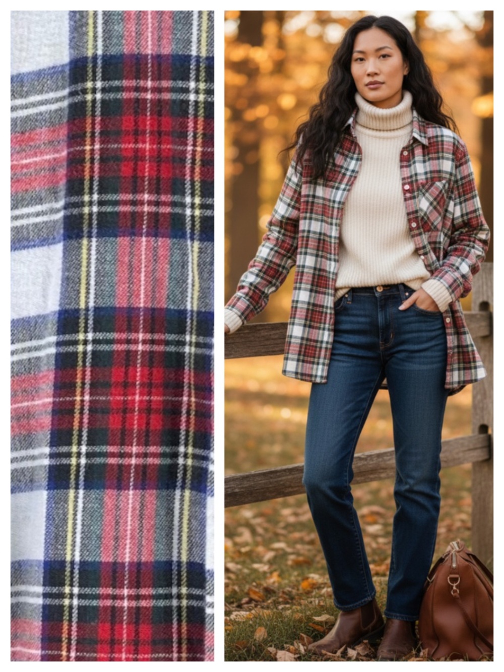 LL Bean Shirt Top Button Down Sz 18 1X 2X Tartan Plaid Flannel Red Fall Cozy
